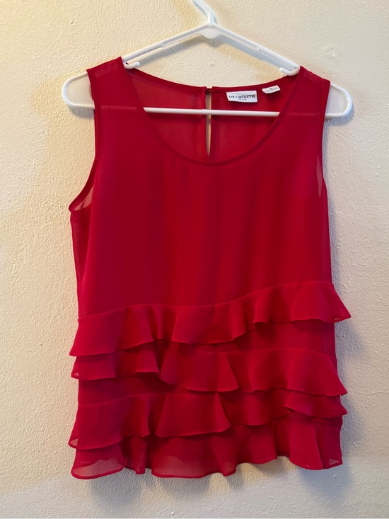 Liz Claiborne Tops - Liz Claiborne Red Chiffon Tiered Ruffle Sleeveless Tank Top Small Petite